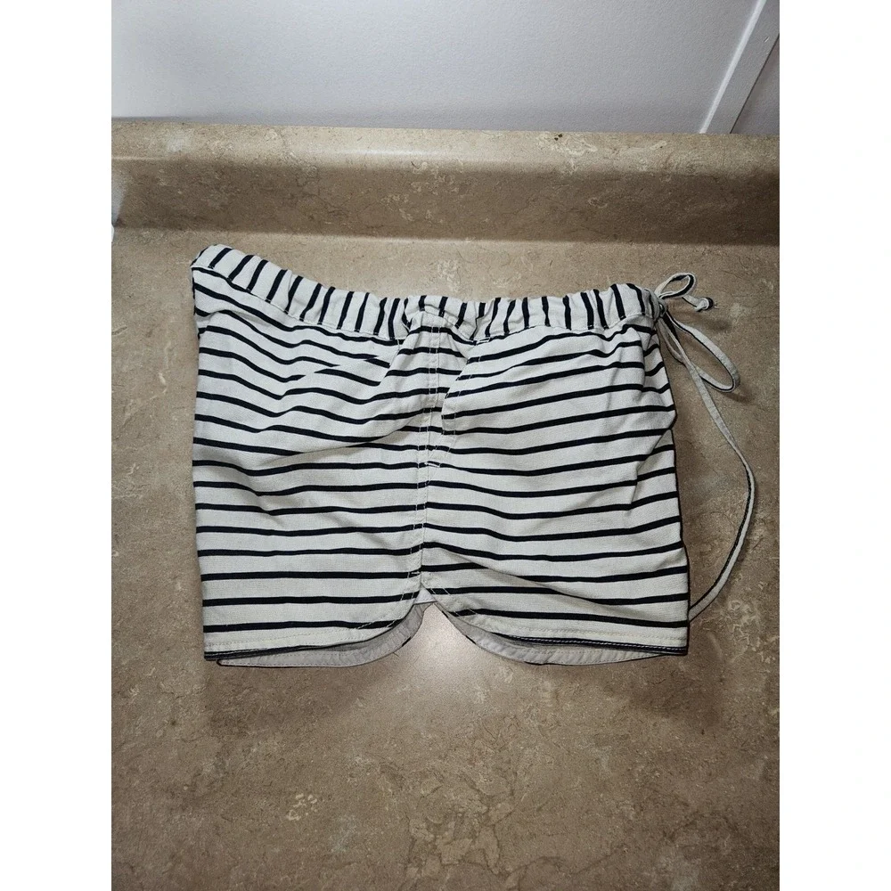 J. Crew Linen Blend SZ M Elastic Waist Shorts Blue Stripe Nautical Beach Coastal